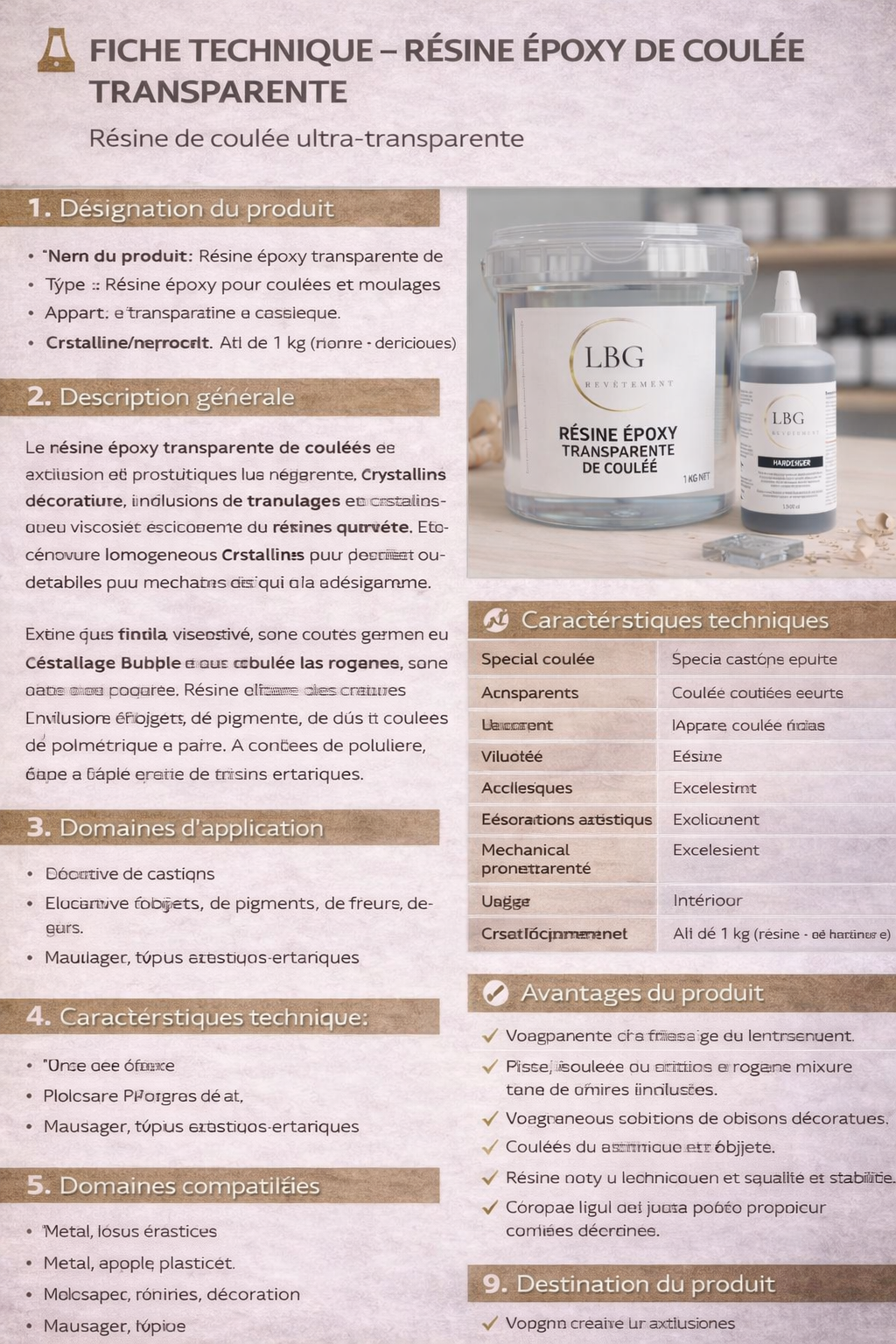 Résine époxy transparente de coulée – 1 kg | Haute transparence & finition cristal lbgrevetement