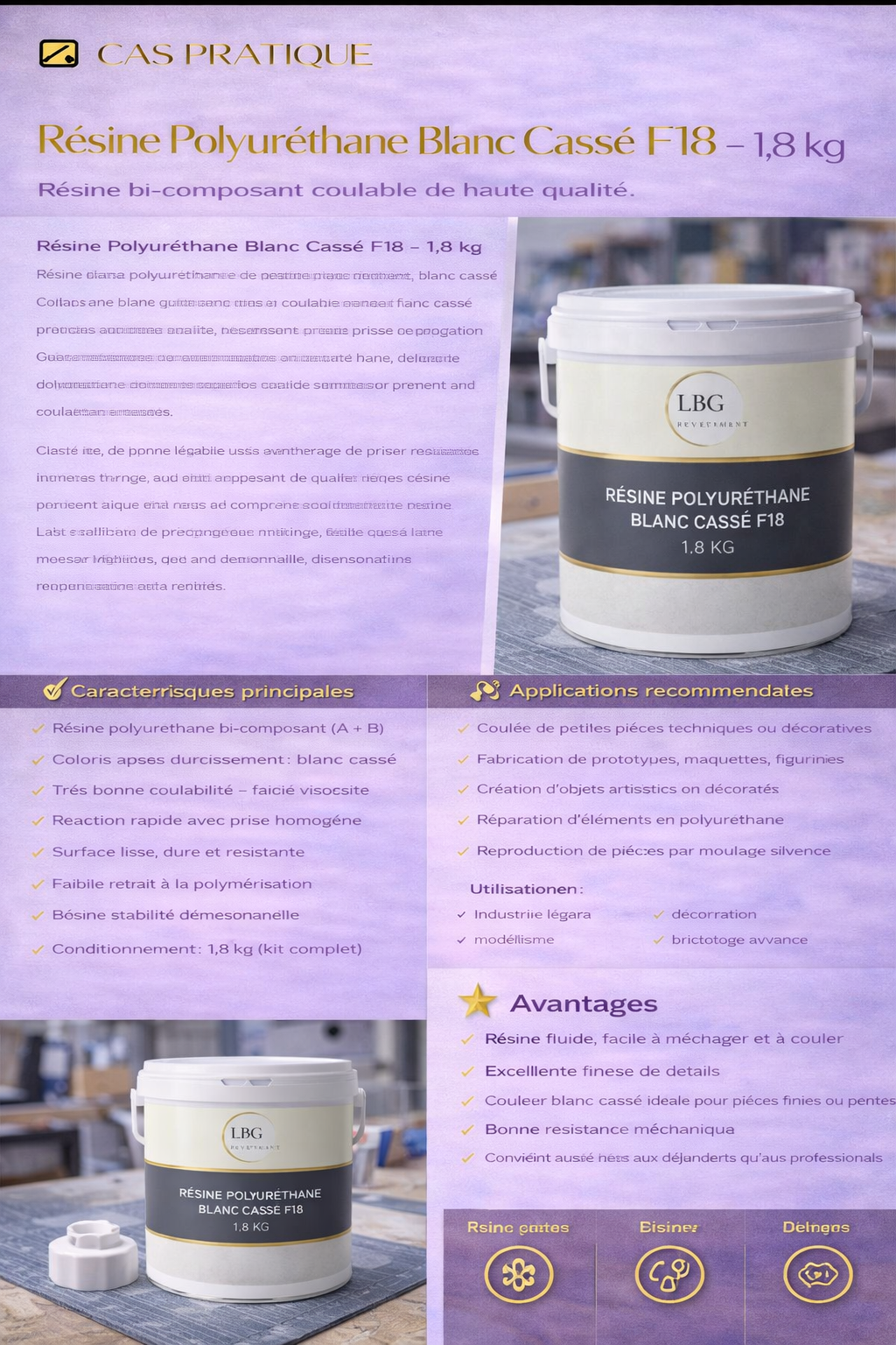 Résine Polyuréthane F18 Blanc Cassé – Coulée de Précision & Prototypage – 1,8 kg lbgrevetement
