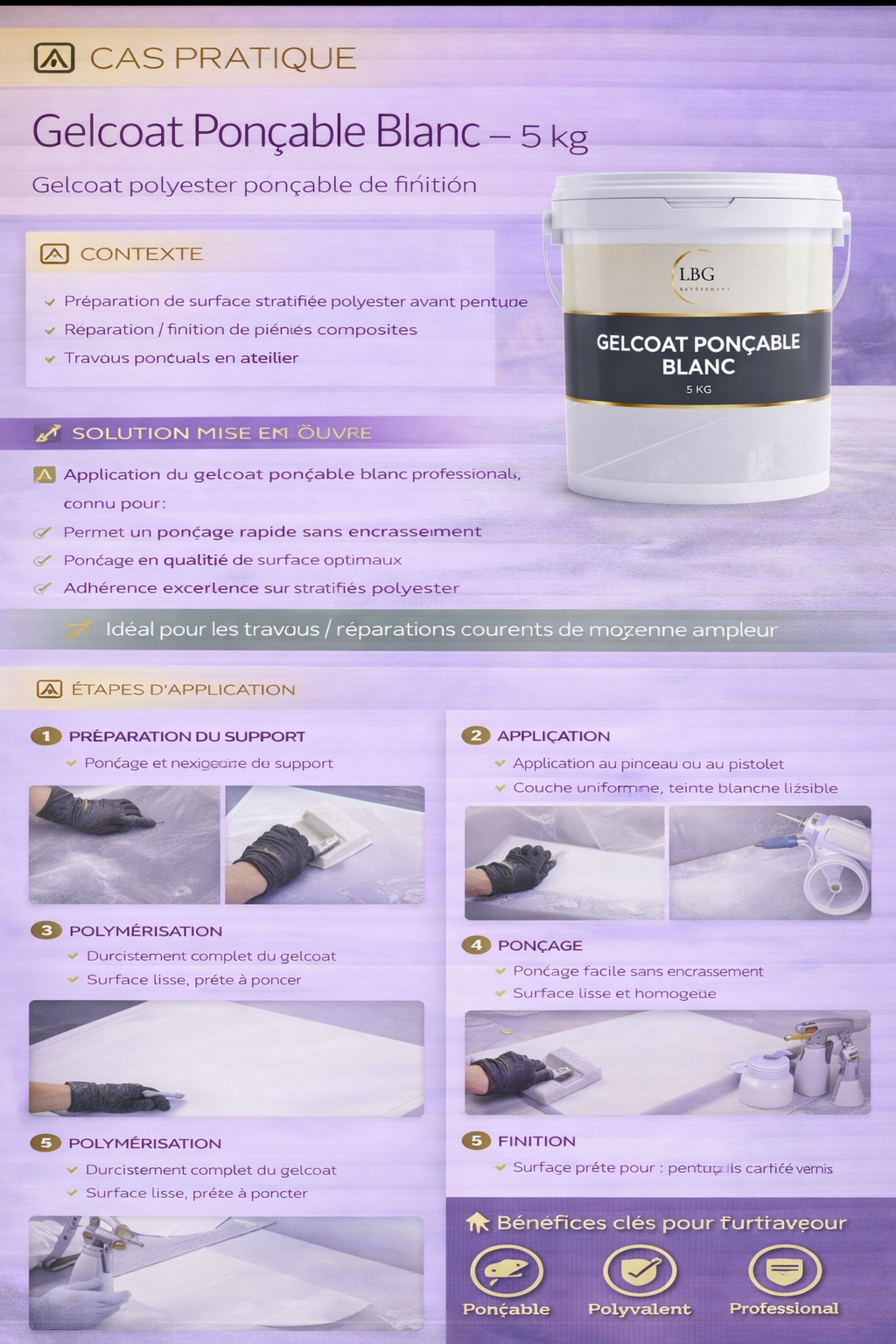 Gelcoat polyester ponçable blanc 5 kg – Gelcoat de finition avant peinture lbgrevetement