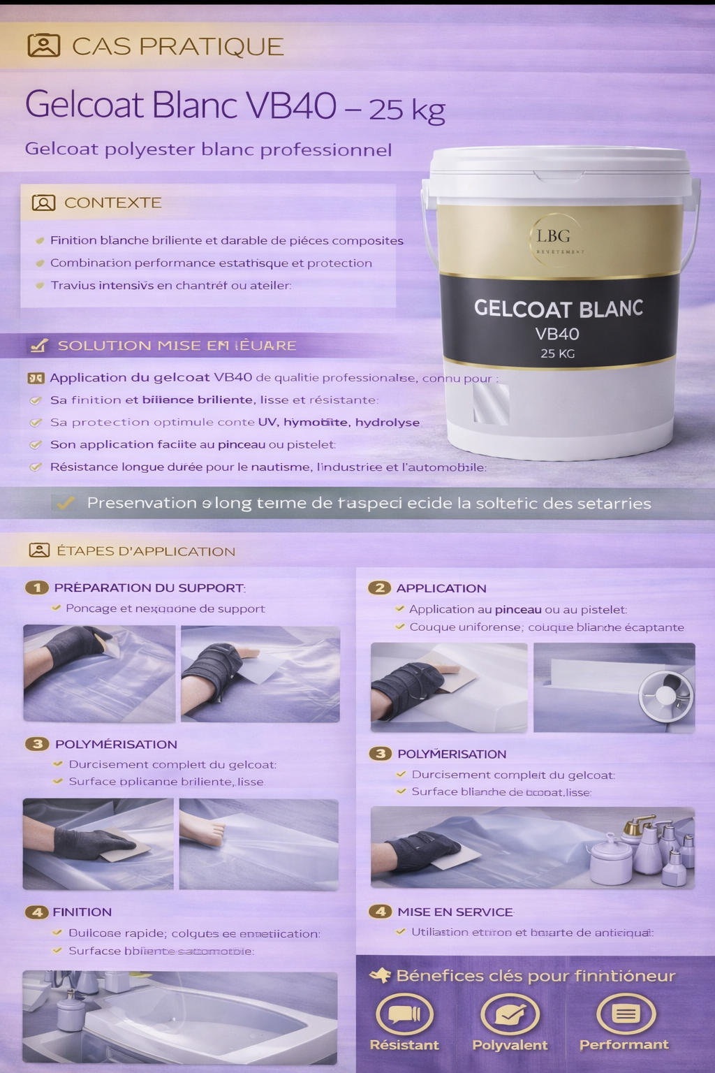 Gelcoat blanc brillant VB40 – Gelcoat polyester haute résistance UV – 25 kg lbgrevetement