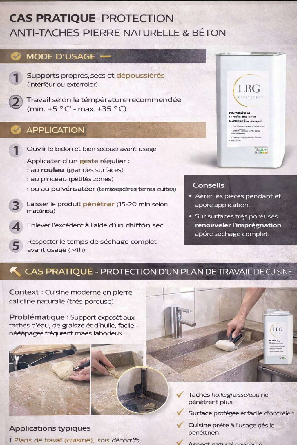 Protection anti-taches pour pierre naturelle et béton – Intérieur & extérieur – 5 L lbgrevetement