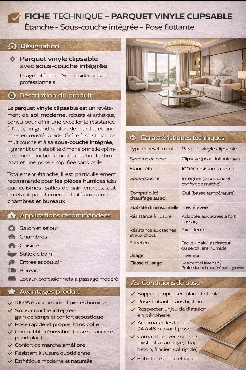 Parquet Vinyl Mantaro Mink mat 23,2x153,2 cm lbgrevetement
