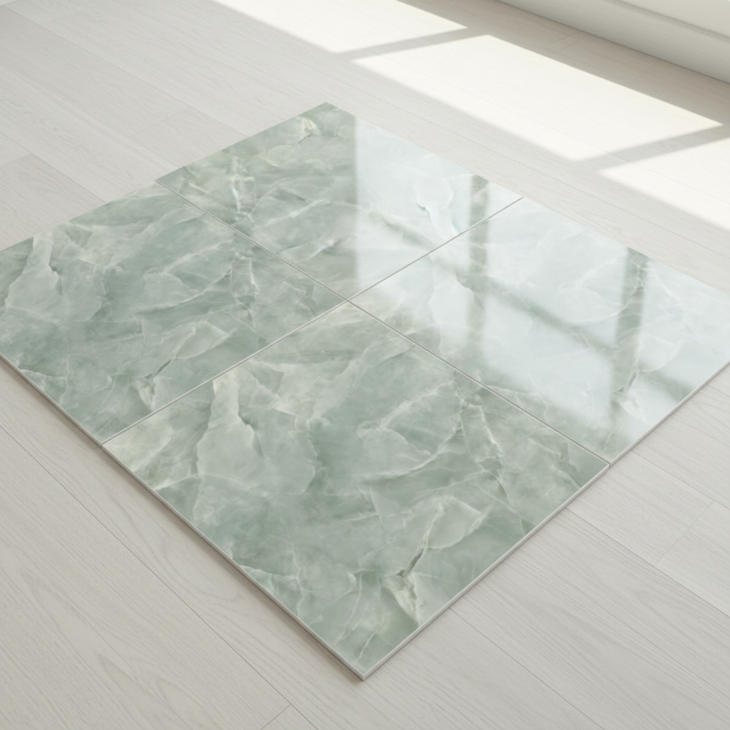 Carrelage aspect marbre Onyx Jade poli 60x60 cm – Grès cérame sol et mur lbgrevetement