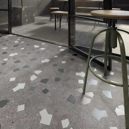Carrelage sol-mur intérieur aspect terrazzo Ama ricetta graphite mat 90x90 cm lbgrevetement