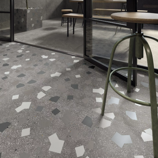 Carrelage sol-mur intérieur aspect terrazzo Ama ricetta graphite mat 90x90 cm