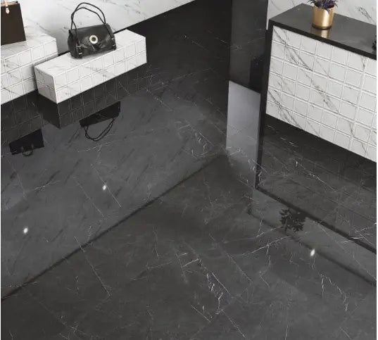 Carrelage sol et mur poli aspect marbre noir Marquina 120x120 cm lbgrevetement