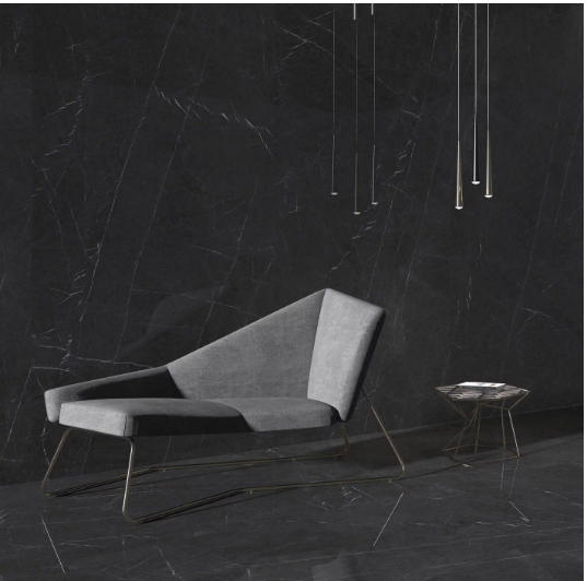 Carrelage sol et mur poli aspect marbre noir Marquina 120x120 cm