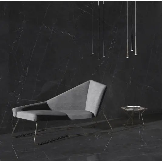 Carrelage sol et mur poli aspect marbre noir Marquina 120x120 cm lbgrevetement