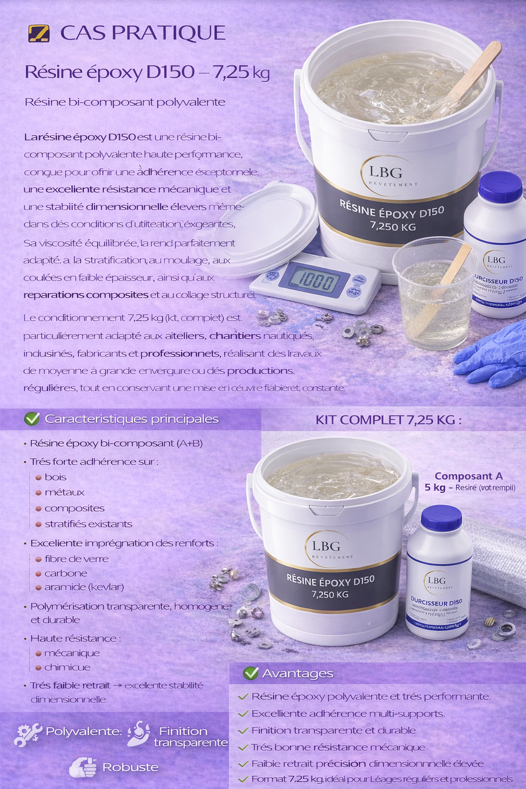 Résine époxy D150 – Résine bi-composant polyvalente 7,25 kg