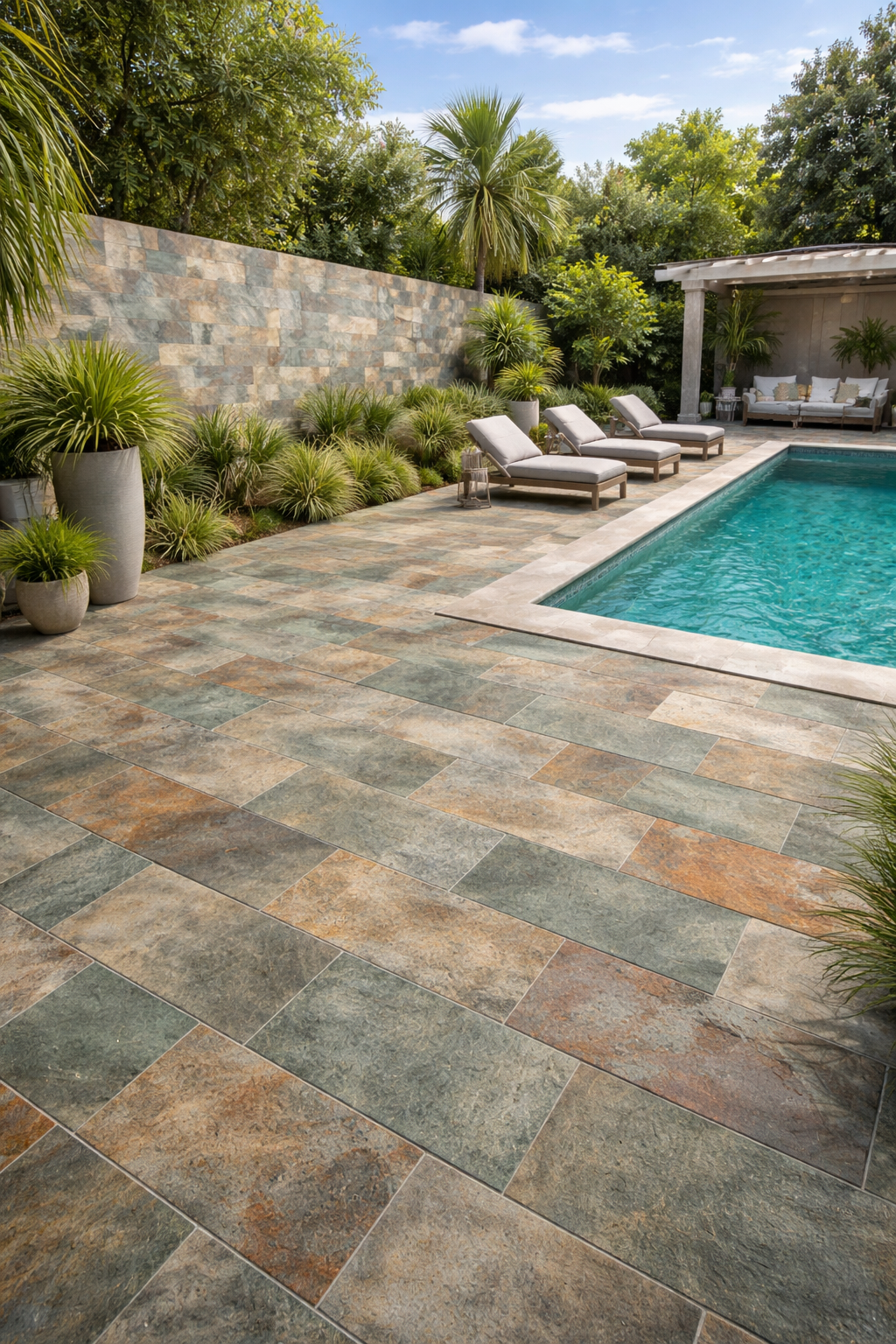 Carrelage antidérapant aspect pierre Bali Sage 30,3 × 61,3 cm – Sol et mur intérieur / extérieur