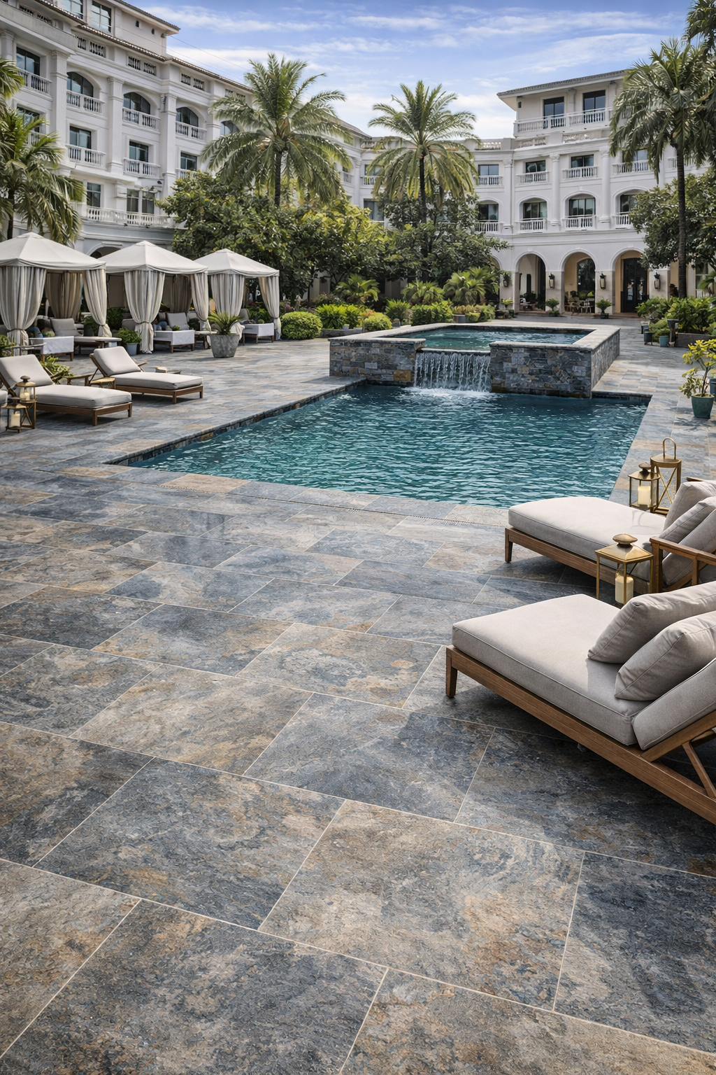 Carrelage antidérapant aspect pierre Piedra de Bali Blue mat 33 × 60 cm – Sol et mur intérieur / extérieur