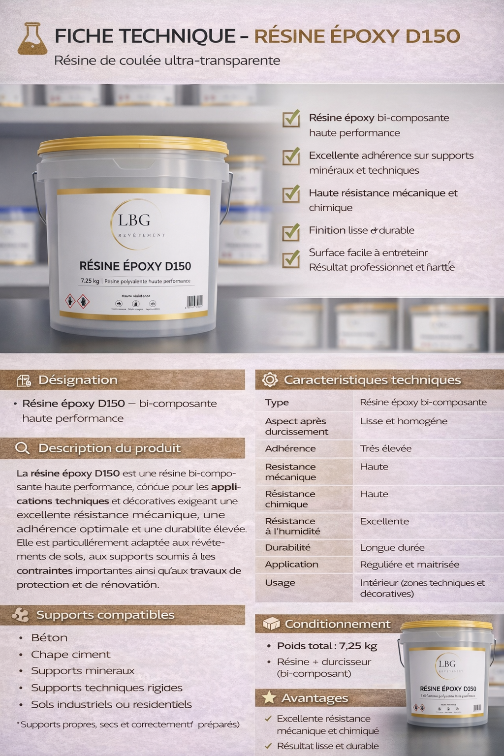 Résine époxy D150 – 7,25 kg | Résine polyvalente haute performance