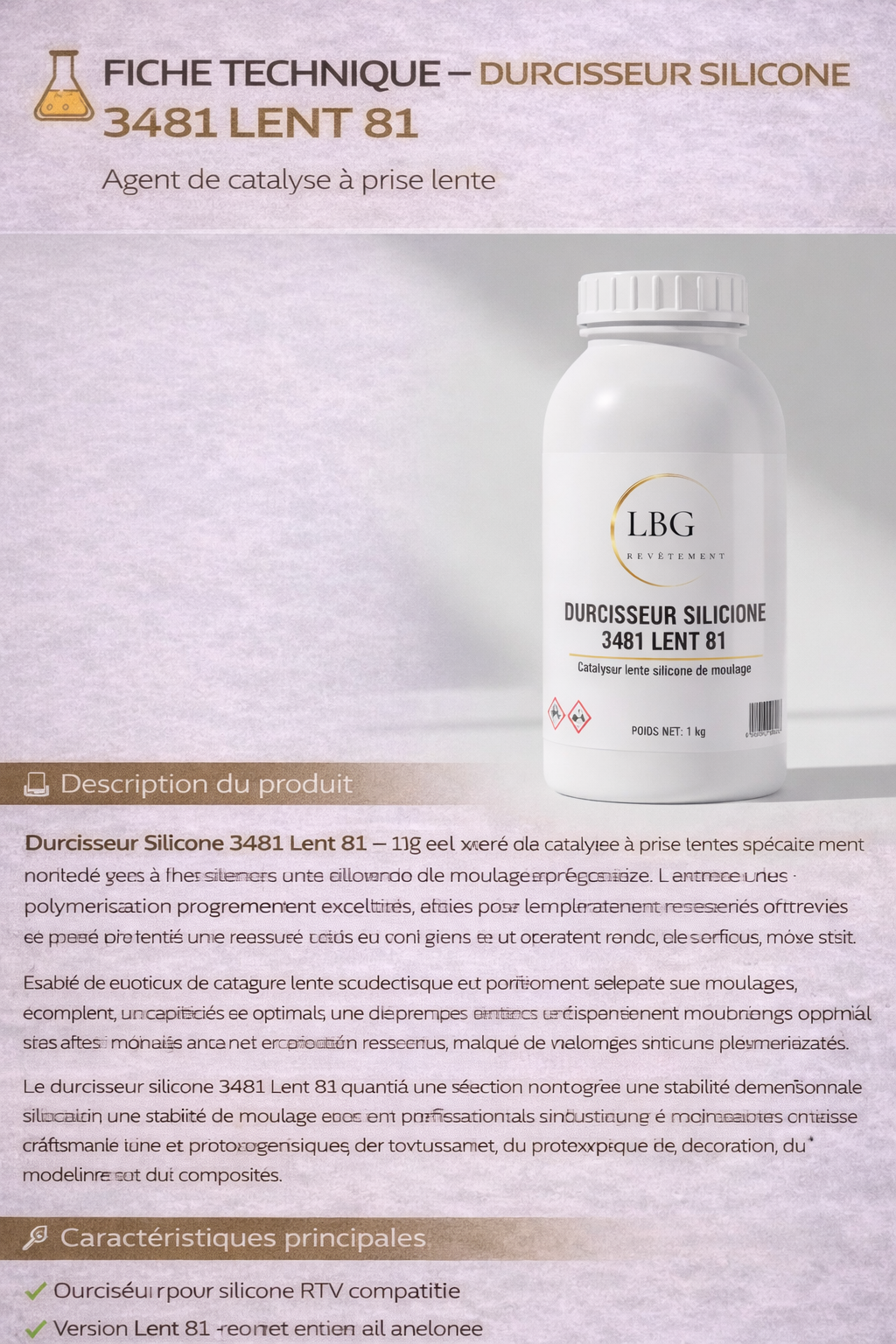 Durcisseur silicone 3481 Lent 81 – 1 kg | Catalyse lente pour silicone de moulage lbgrevetement