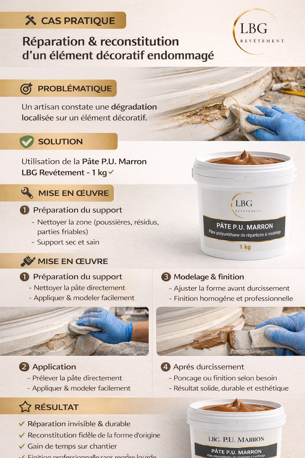 Pâte P.U. marron 1 kg – Pâte polyuréthane de réparation & modelage lbgrevetement