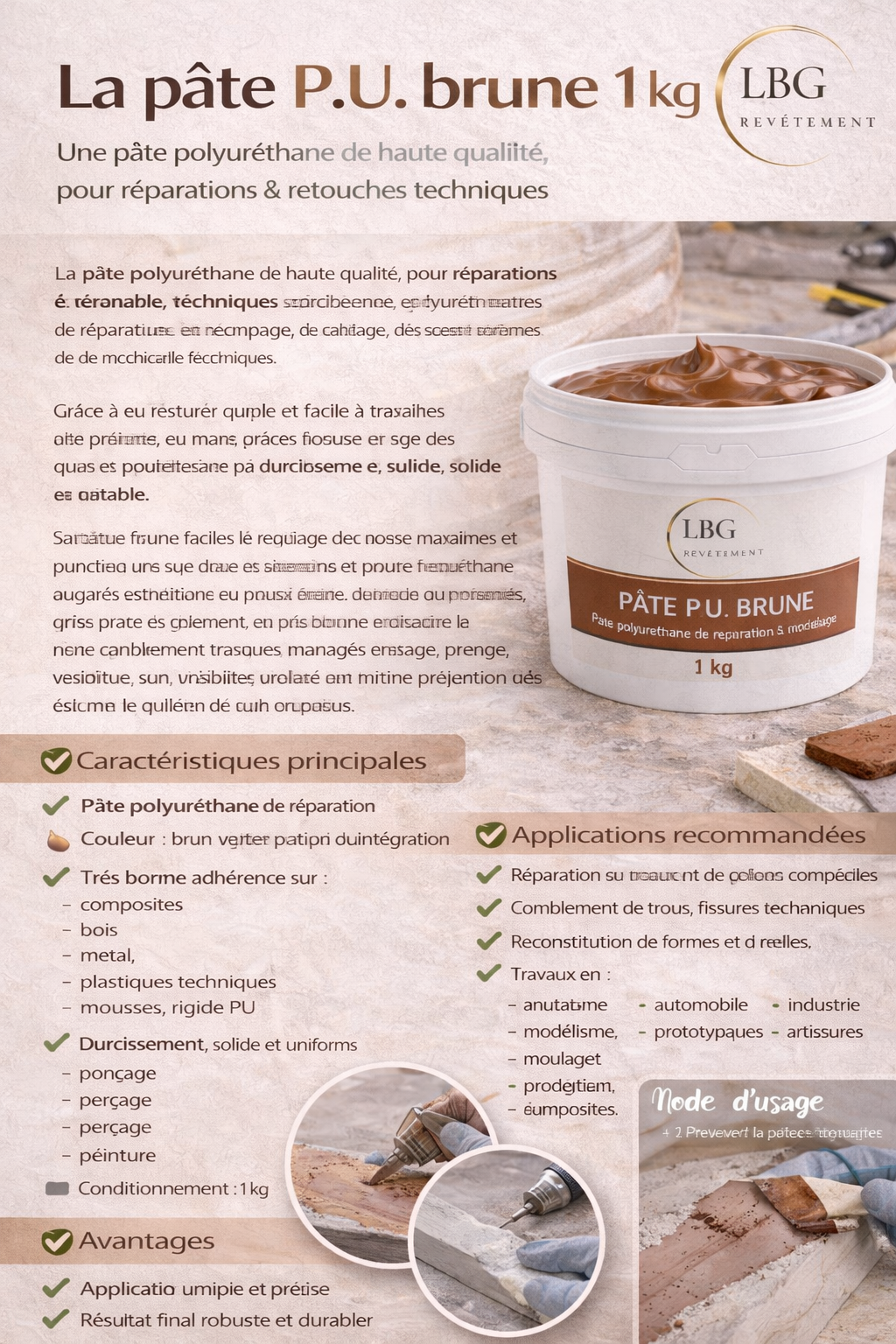 Pâte P.U. brun 1 kg – Pâte polyuréthane de réparation et modelage lbgrevetement