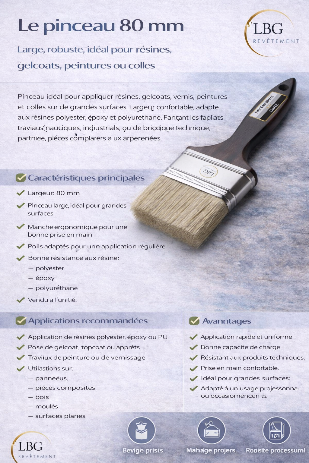 Pinceau large 80 mm – Application résine, gelcoat et peinture