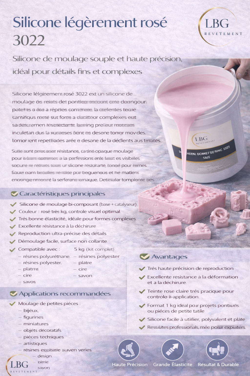 Silicone de moulage rosé 3022 – Kit 1 kg haute précision lbgrevetement