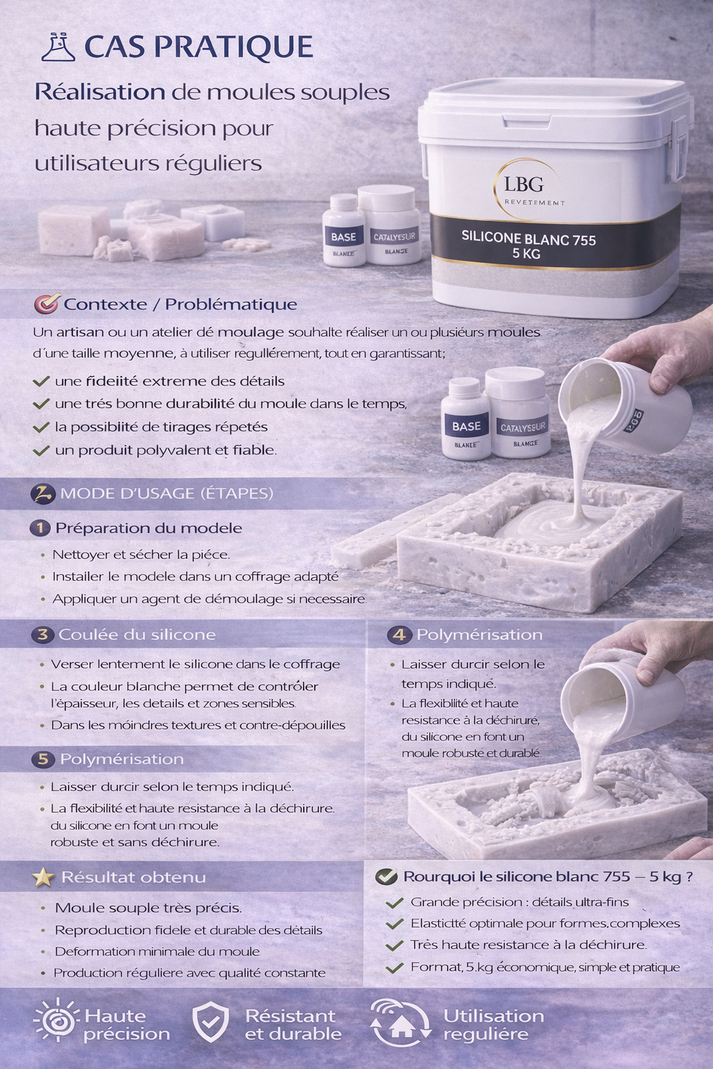 Silicone de moulage blanc 755 – Kit 5 kg haute précision lbgrevetement