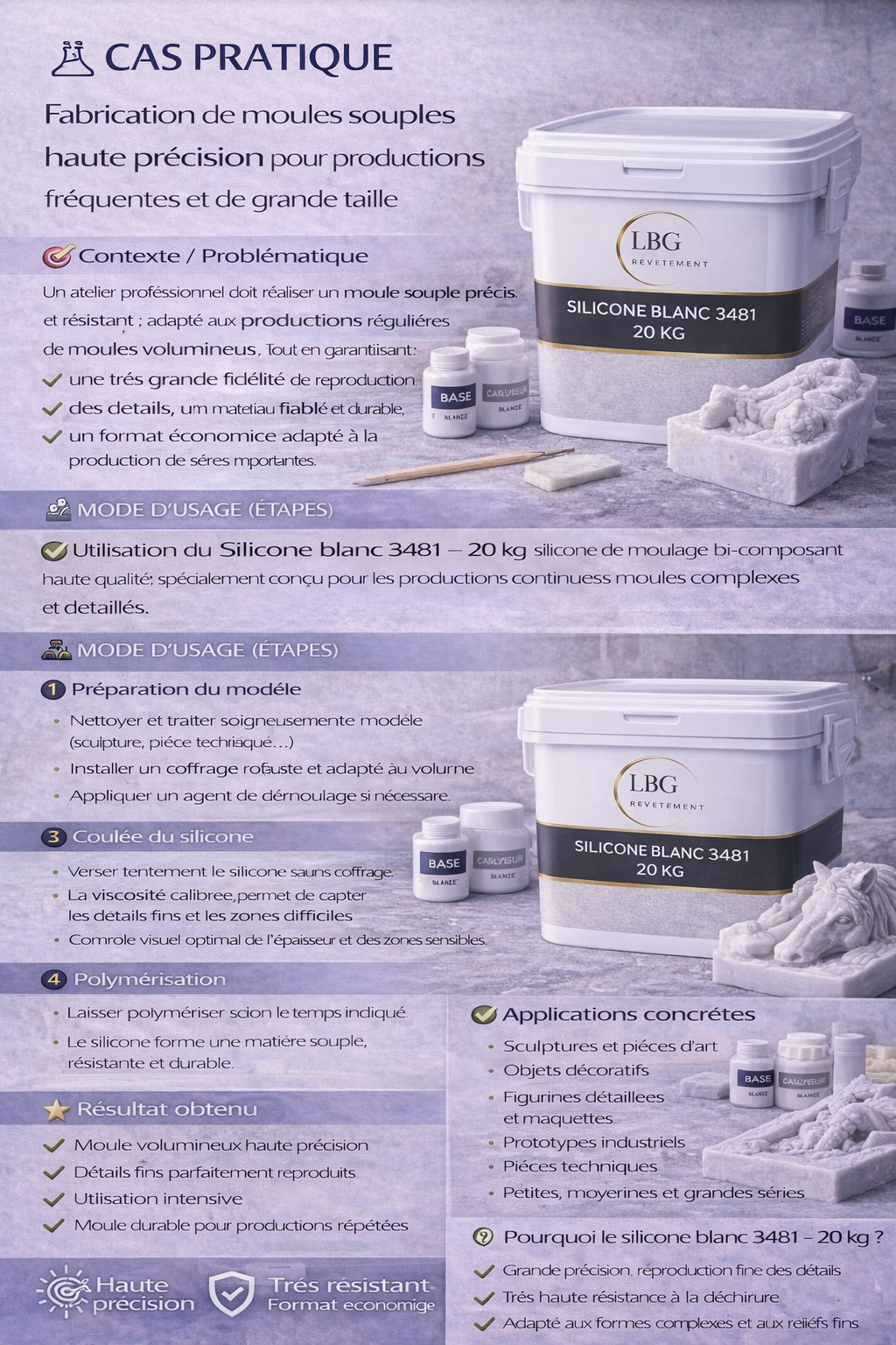Silicone de moulage blanc 3481 – Kit 20 kg haute précision lbgrevetement