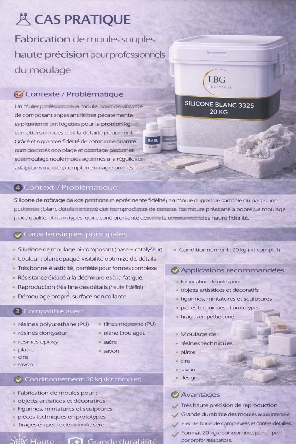 Silicone de moulage blanc 3325 – Kit 20 kg haute performance lbgrevetement