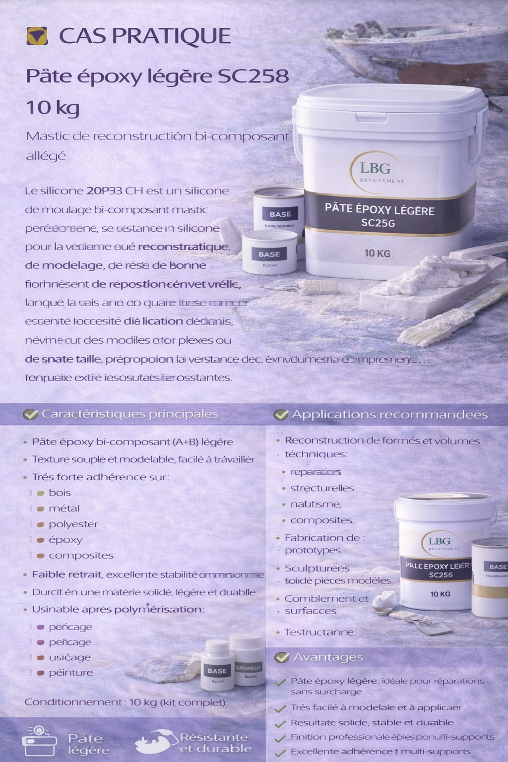 Pâte époxy légère SC258 – Mastic époxy bi-composant 10 kg lbgrevetement