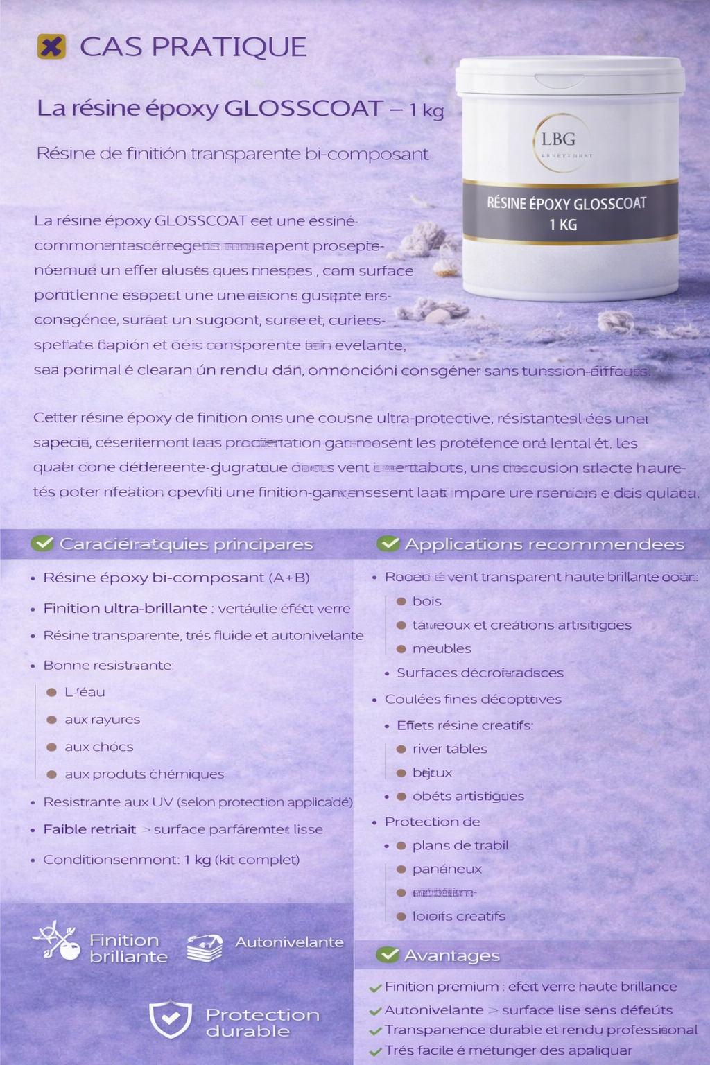 Résine époxy GLOSSCOAT – Résine de finition brillante effet verre 1 kg