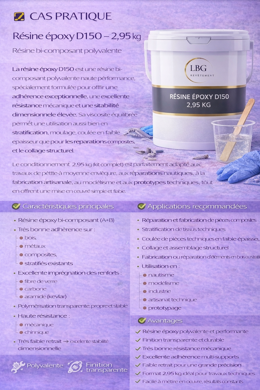 Résine époxy D150 – Résine bi-composant polyvalente 2,95 kg