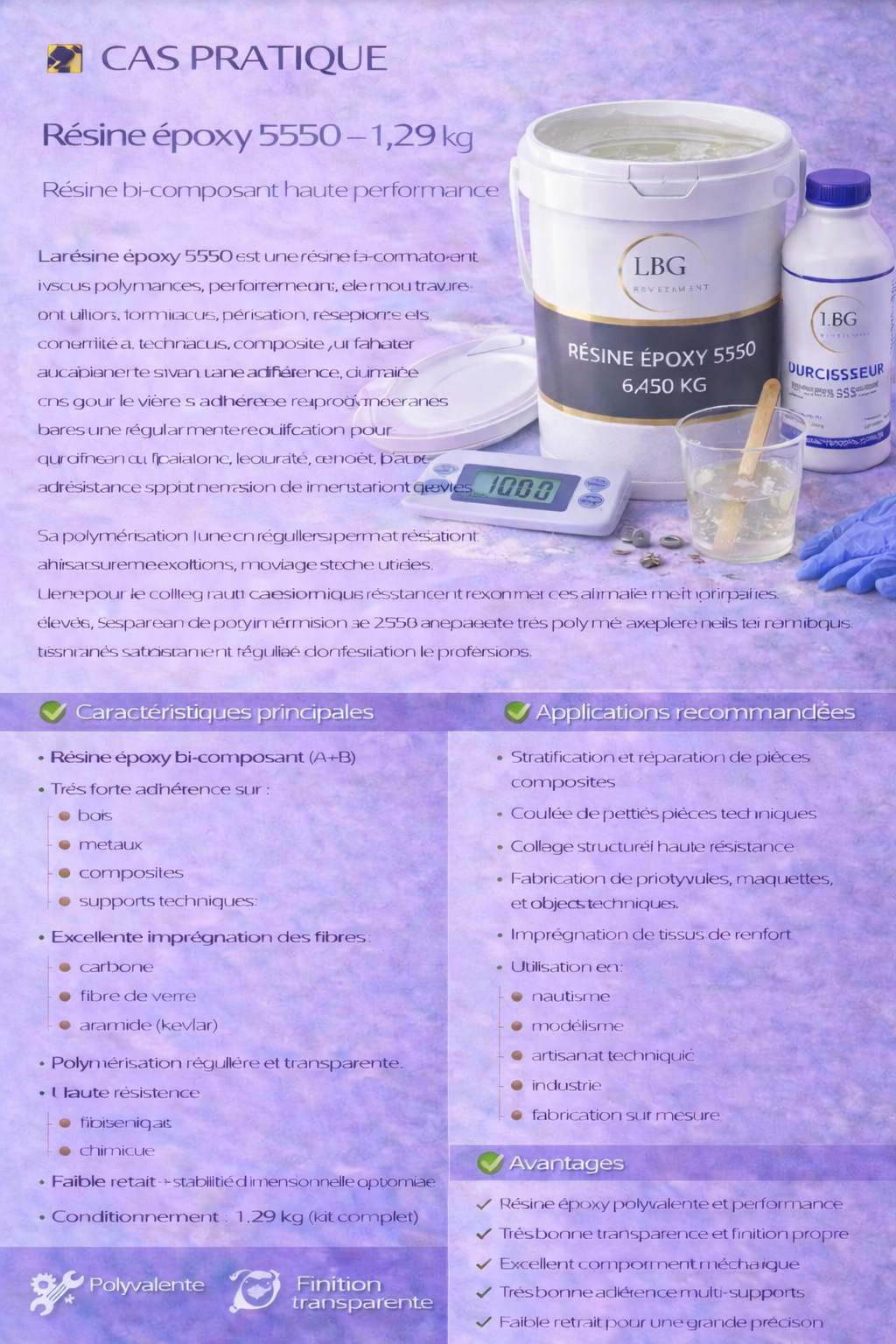 Résine époxy 5550 – Résine bi-composant haute performance 1,29 kg