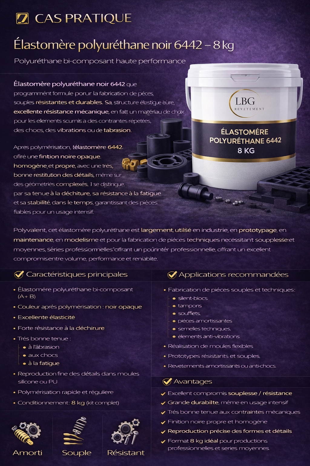 Élastomère polyuréthane noir 6442 – PU bi-composant souple et résistant