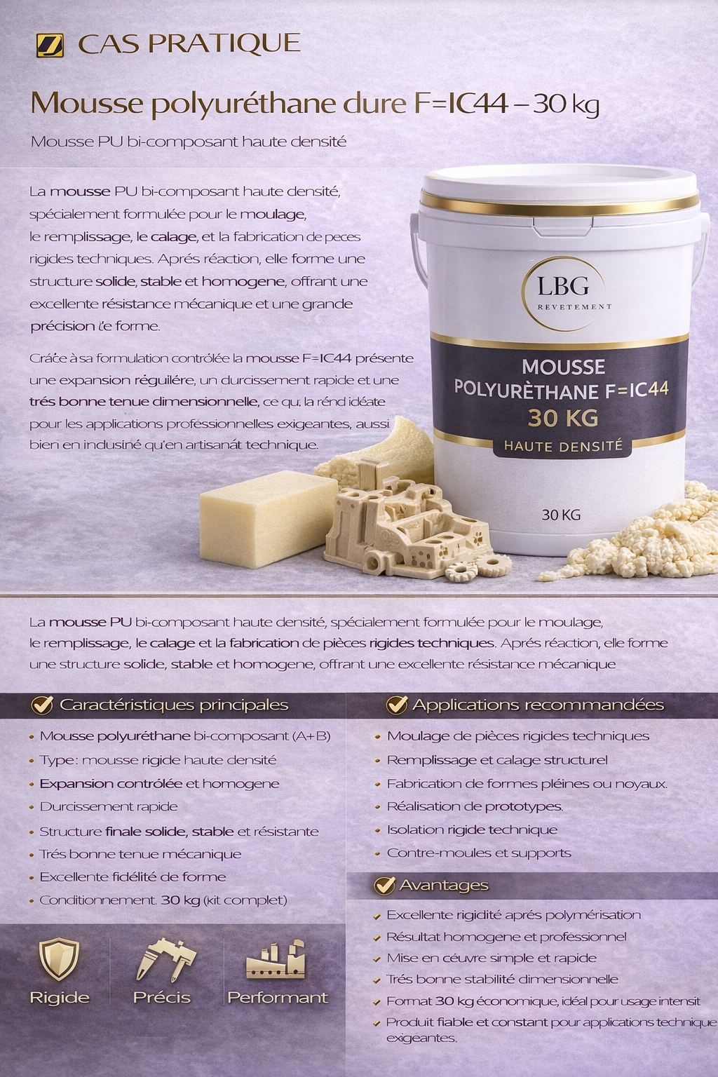 Mousse polyuréthane dur F=IC44 – PU bi-composant haute densité 30 kg