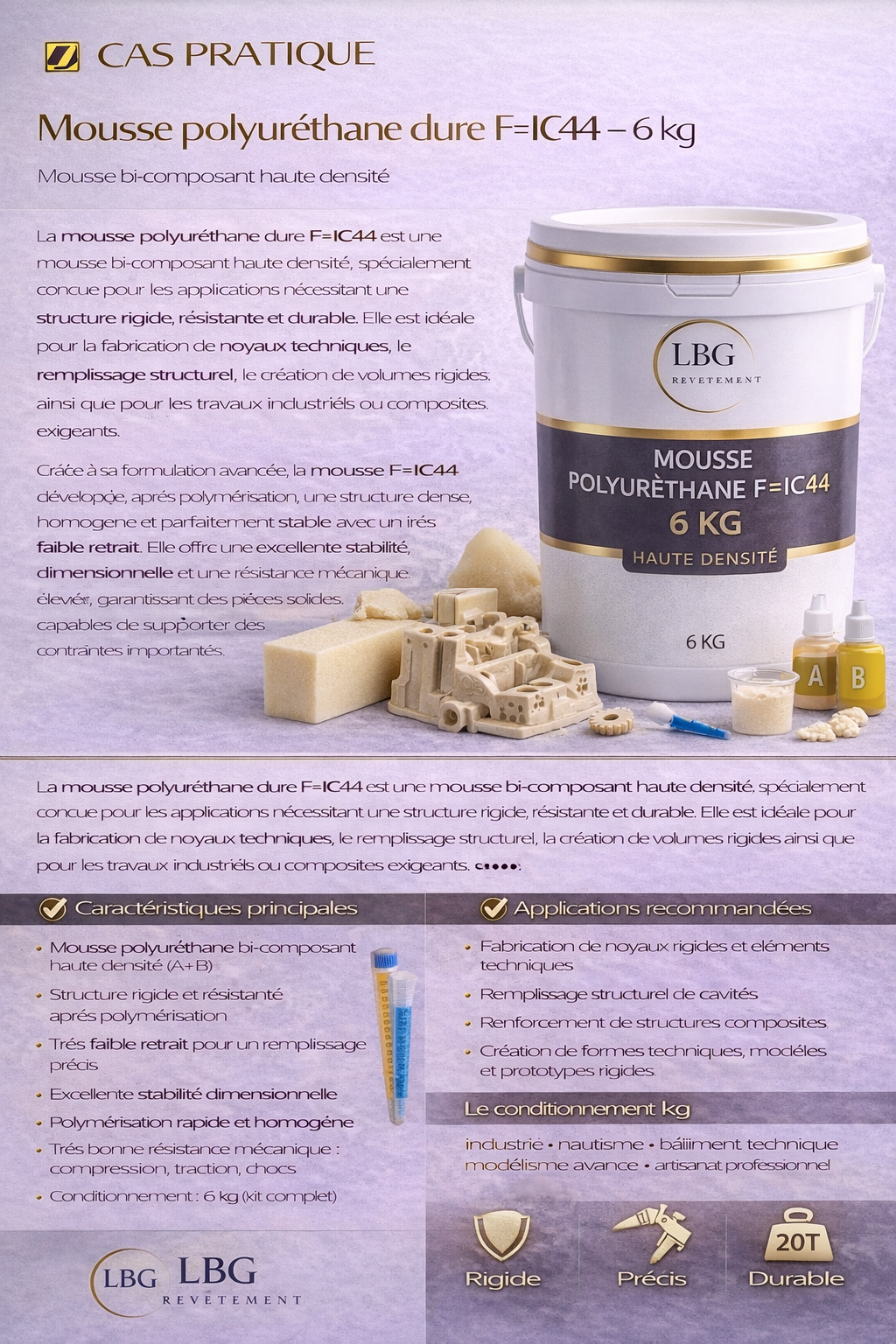 Mousse Polyuréthane Dure F=IC44 Haute Densité – 6 kg | Moulage & Remplissage Structurel