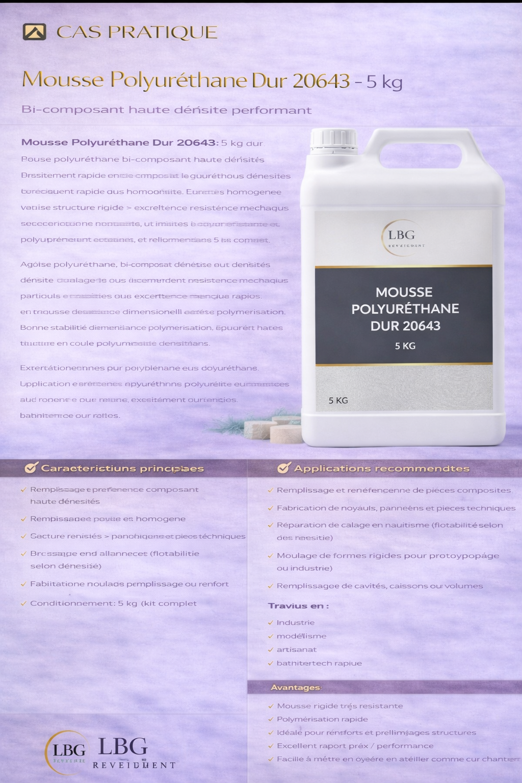 Mousse polyuréthane dure 20643 – PU bi-composant haute densité pour remplissage et renfort – 5 kg