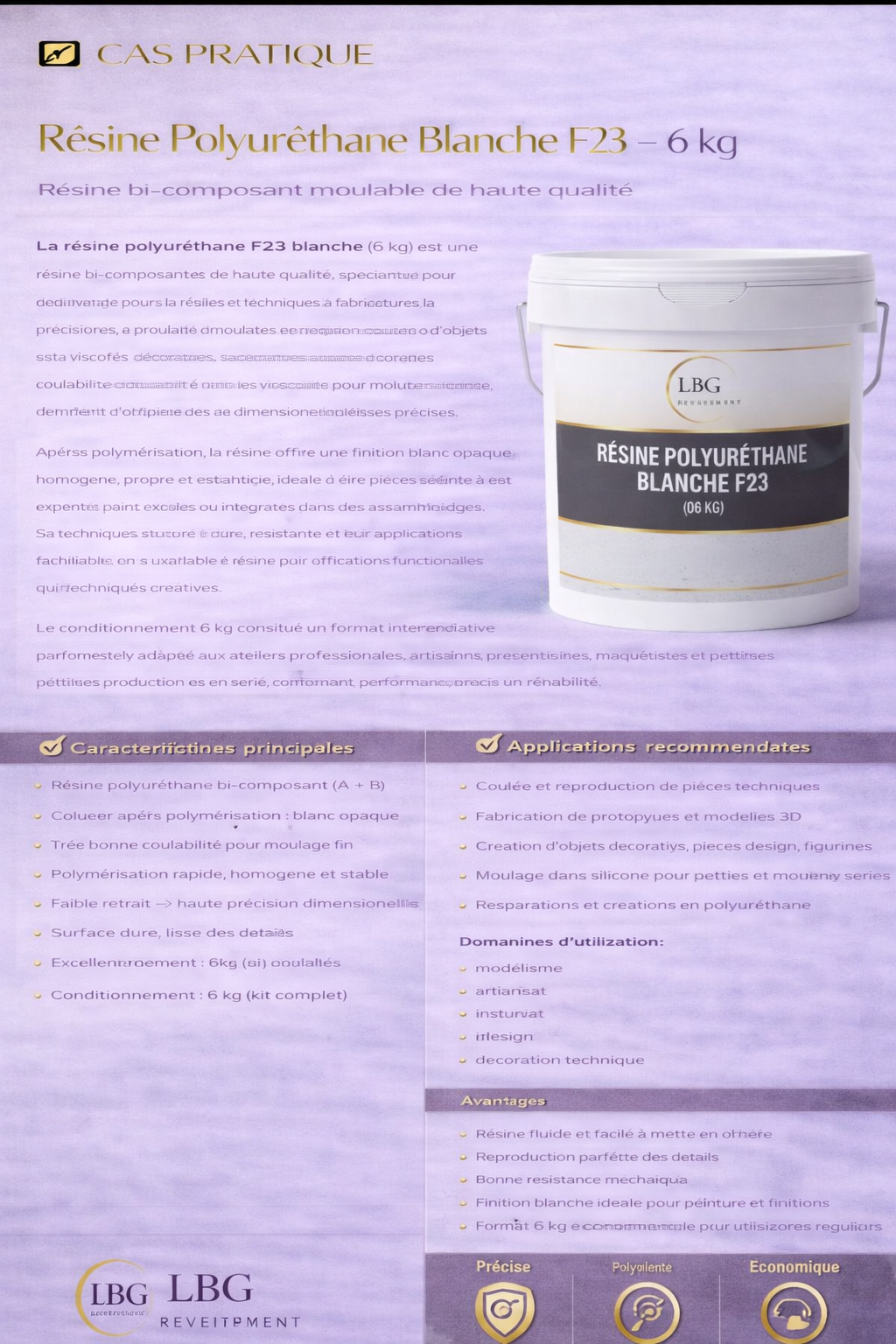 Résine polyuréthane F23 blanche – Résine PU bi-composant pour moulage et prototypes – 6 kg lbgrevetement
