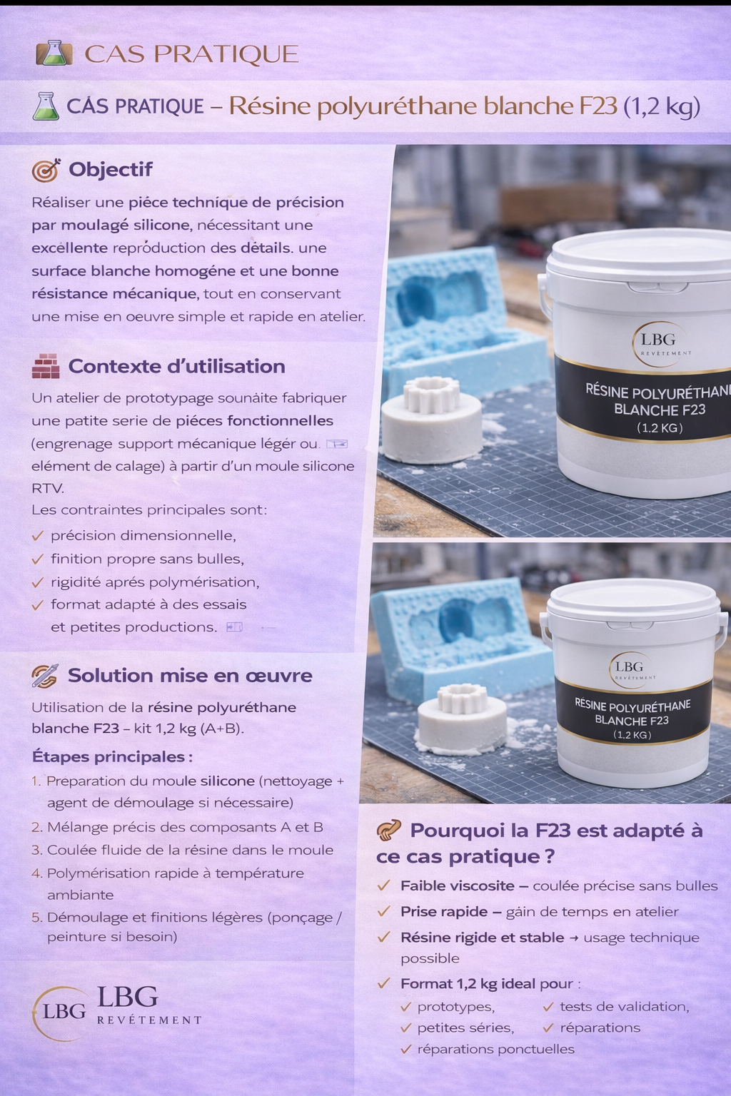 Résine polyuréthane F23 blanche – Résine PU bi-composant pour moulage et prototypes – 1,2 kg lbgrevetement