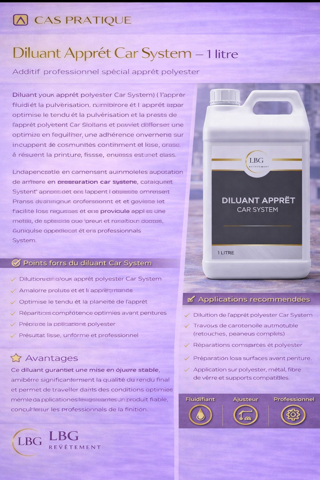 Diluant pour apprêt polyester Car System – Application pistolet & finition lisse – 1 L