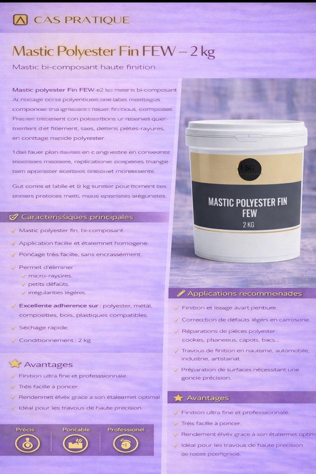 Mastic polyester fin FEW – Mastic de finition bi-composant haute précision – 2 kg