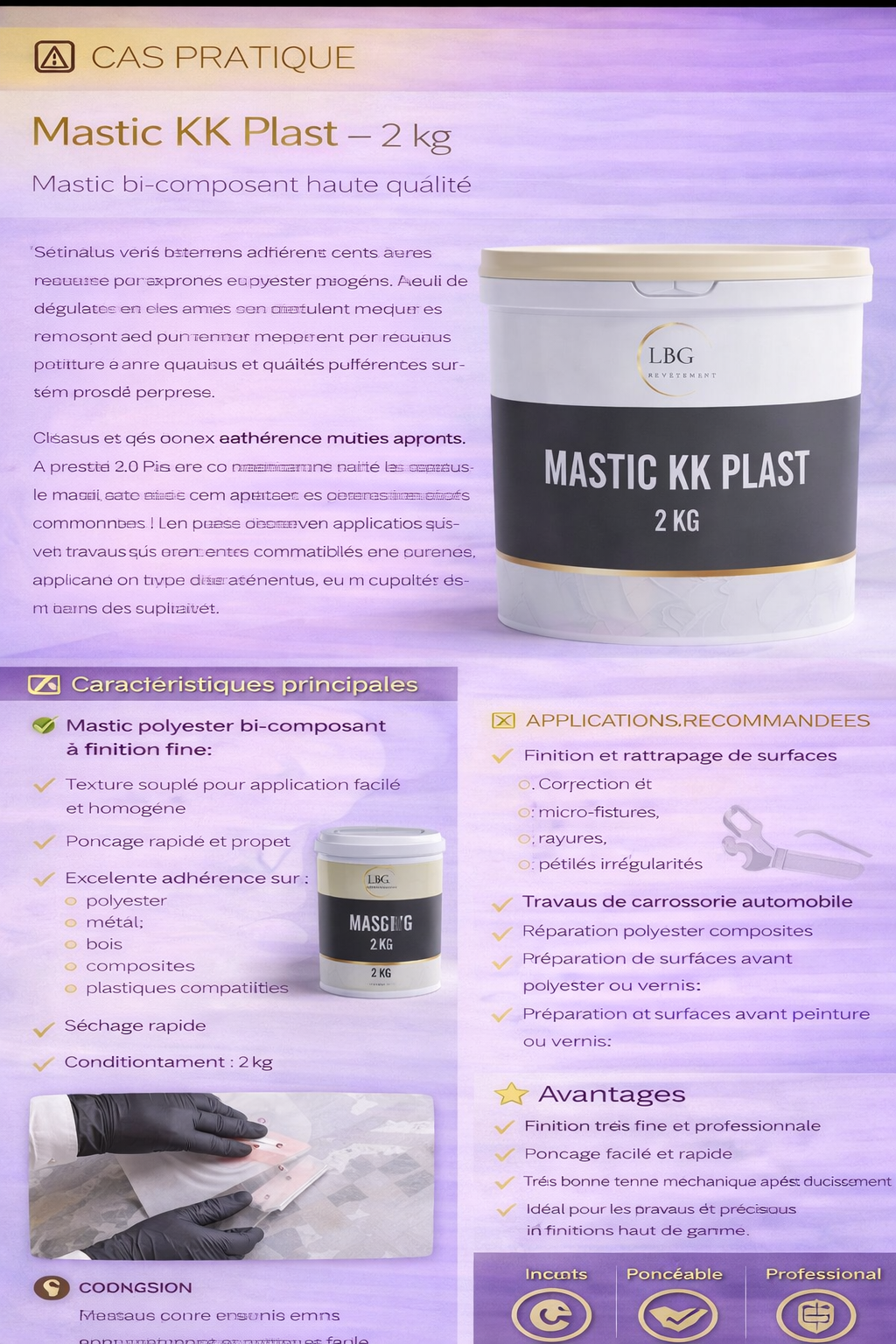 Mastic polyester KK Plast – Mastic bi-composant de finition et réparation – 2 kg