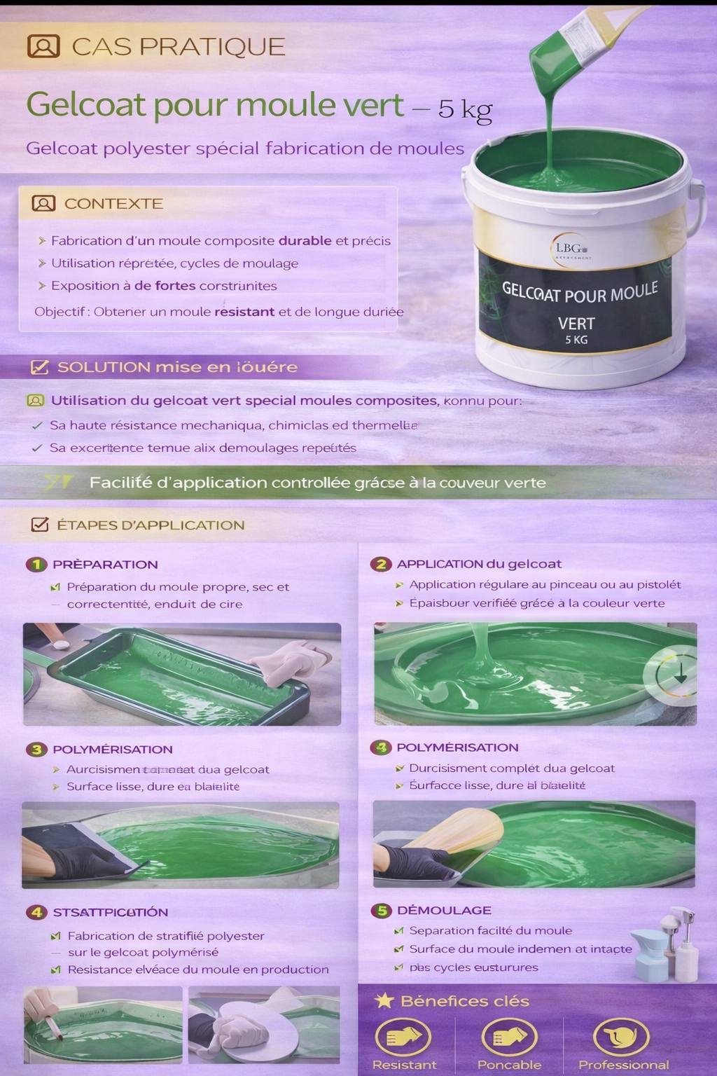 Gelcoat polyester pour moule vert 5 kg – Gelcoat professionnel haute résistance