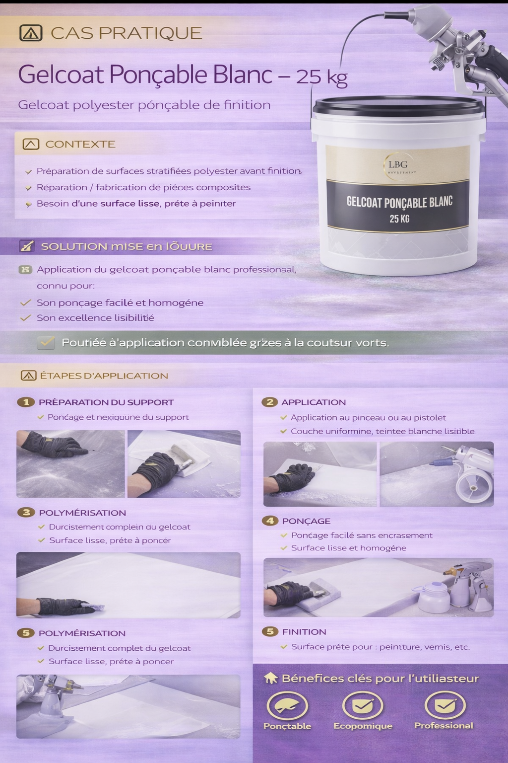 Gelcoat polyester ponçable blanc 25 kg – Gelcoat de finition pour surfaces composites