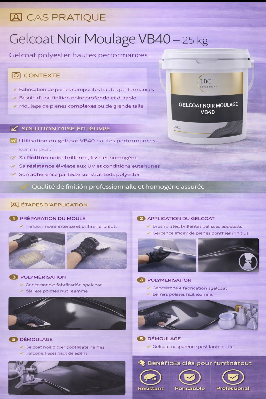 Gelcoat polyester noir moulage VB40 – Finition noire haute performance – 25 kg