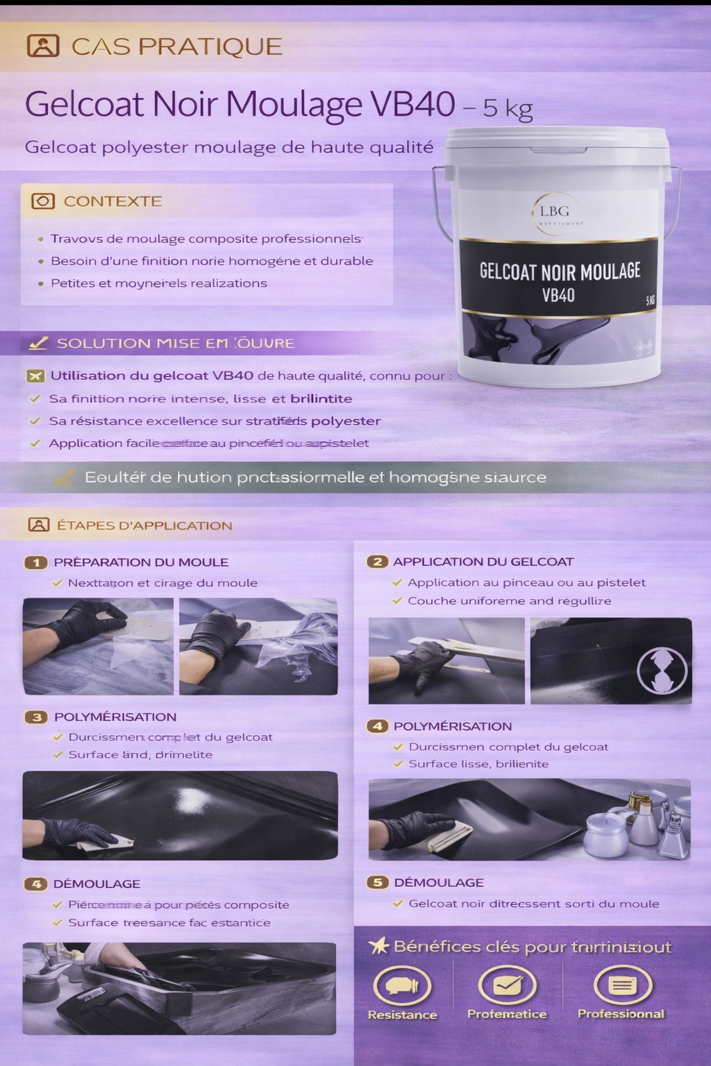 Gelcoat polyester noir moulage VB40 – Finition noire brillante – 5 kg