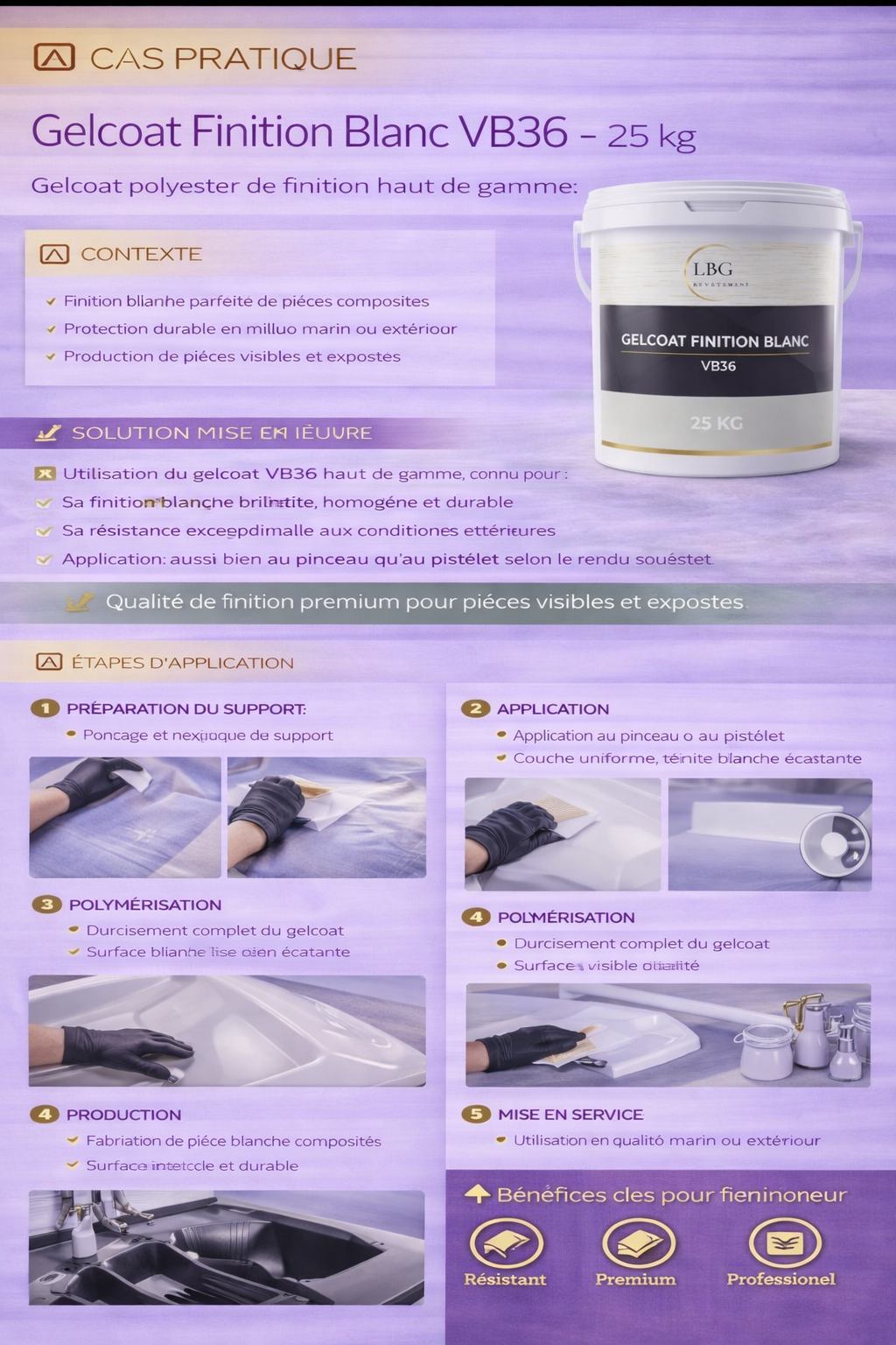 Gelcoat polyester finition blanc brillant VB36 – Haute résistance UV – 25 kg lbgrevetement