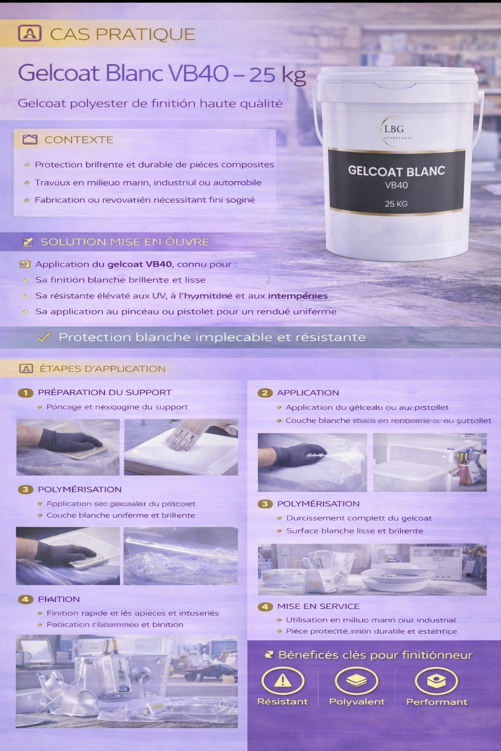 Gelcoat blanc VB40 – Gelcoat polyester de finition brillante pour pièces composites – 5 kg