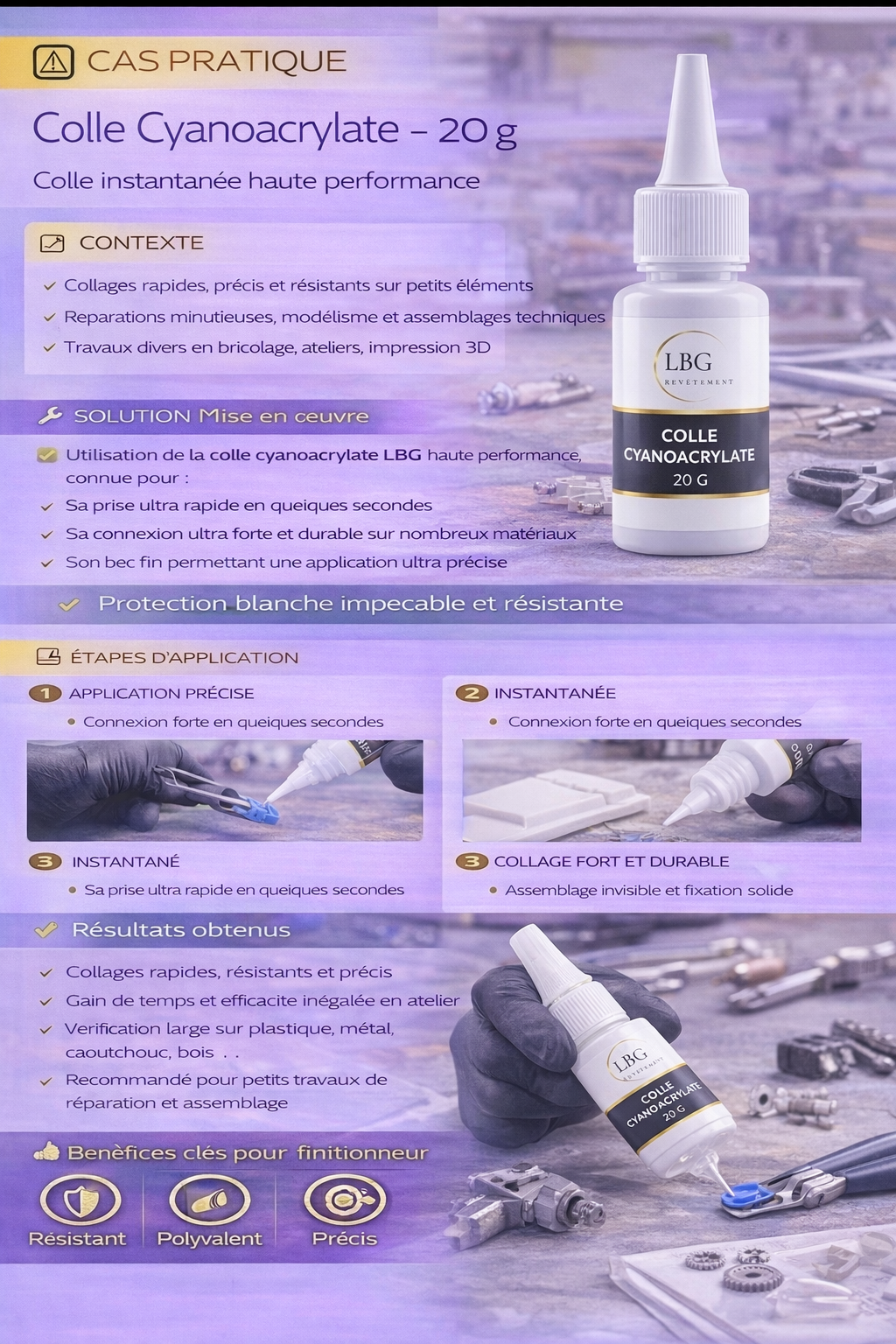 Colle cyanoacrylate instantanée 20 g – Colle rapide haute performance multi-matériaux lbgrevetement