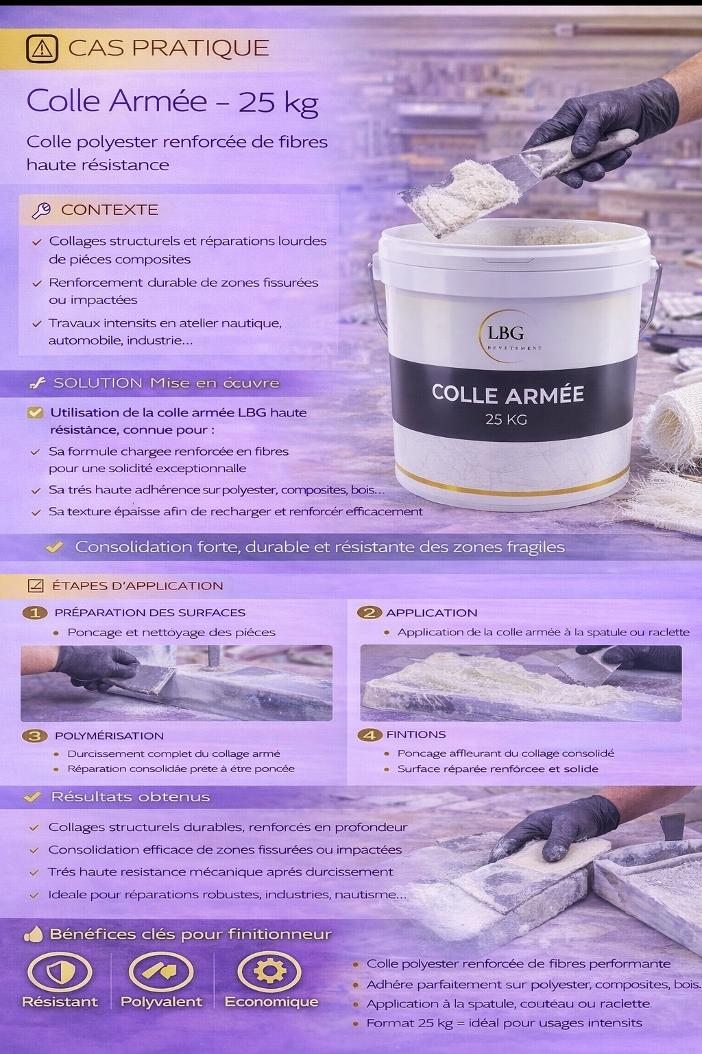 Colle armée polyester renforcée fibres 25 kg – Collage et réparation structurelle composites