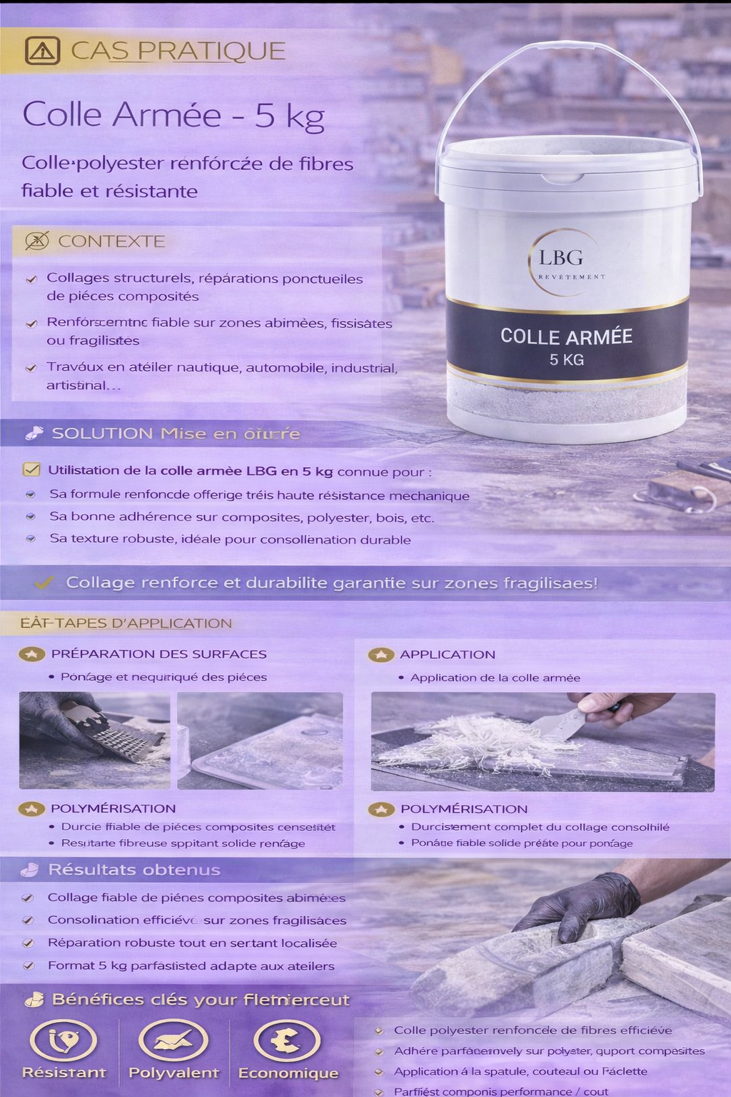 Colle armée polyester renforcée fibres 5 kg – Collage structurel et réparation composites lbgrevetement