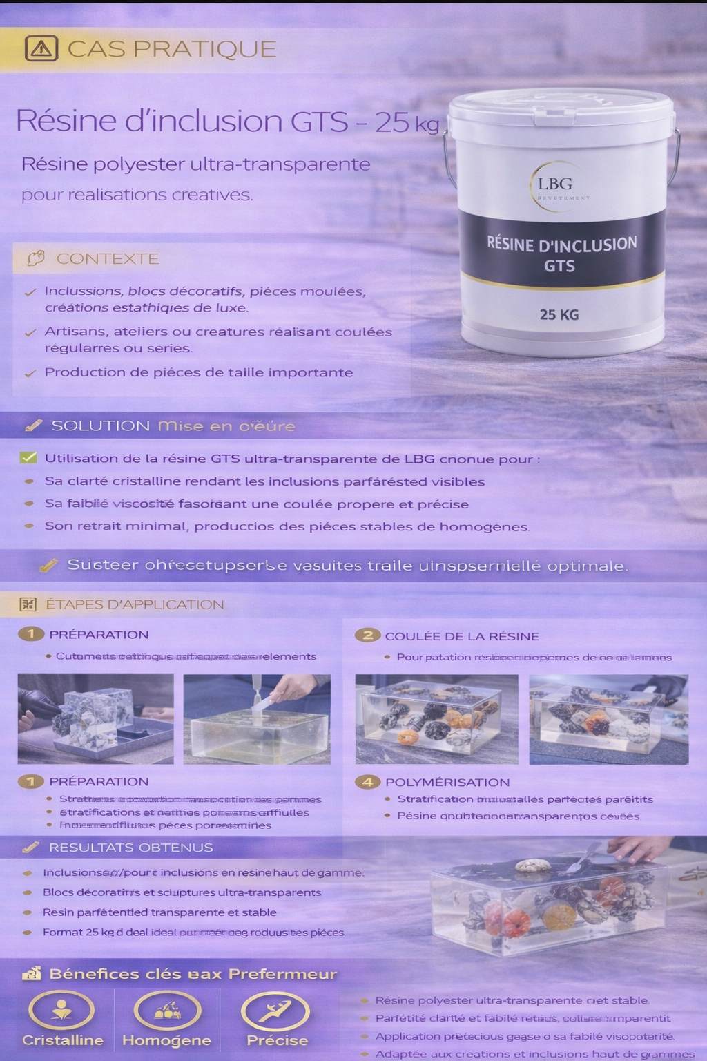 Résine d’inclusion polyester GTS ultra-transparente – Coulée décorative & inclusions – 25 kg