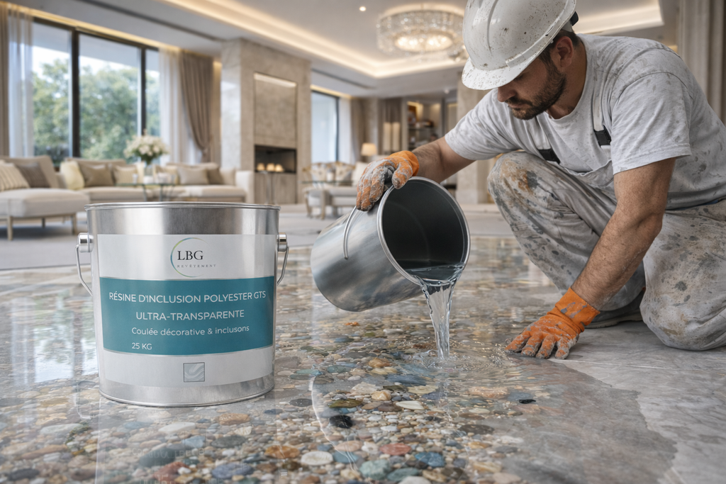 Résine d’inclusion polyester GTS ultra-transparente – Coulée décorative & inclusions – 25 kg
