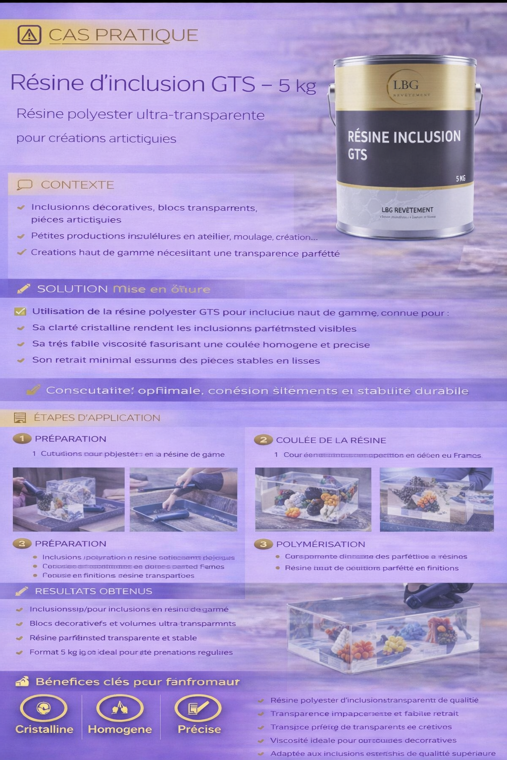 Résine d’inclusion polyester GTS ultra-transparente – Coulées décoratives & inclusions – 5 kg