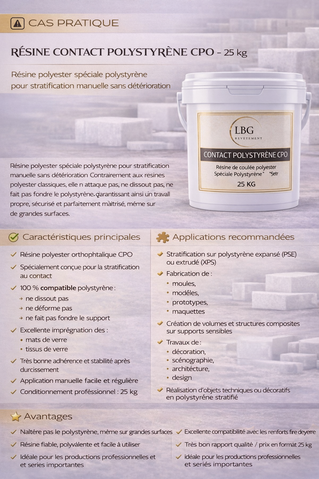 Résine contact polystyrène CPO – Résine polyester compatible polystyrène – 25 kg